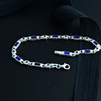 Sterling Silver Men’s Bracelet with Sapphire Baguette Stones – Gift for Him