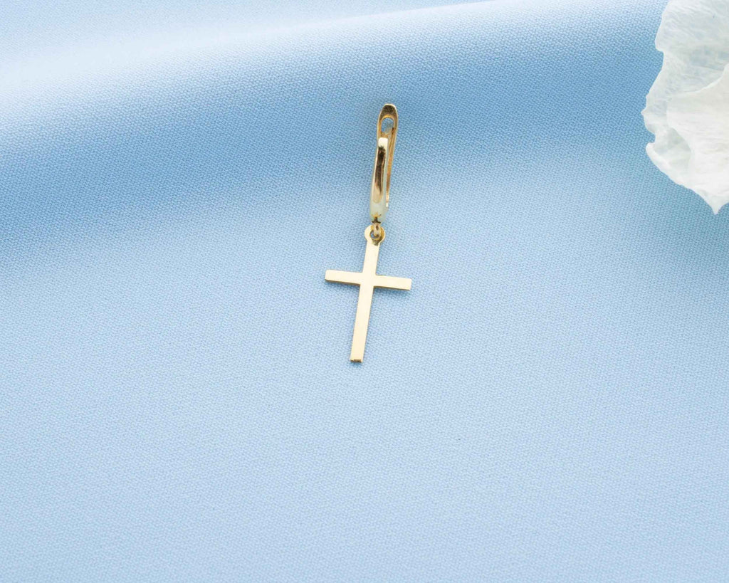 Solid Gold Cross Earrings, Religious Jewelry, Christmas Gift