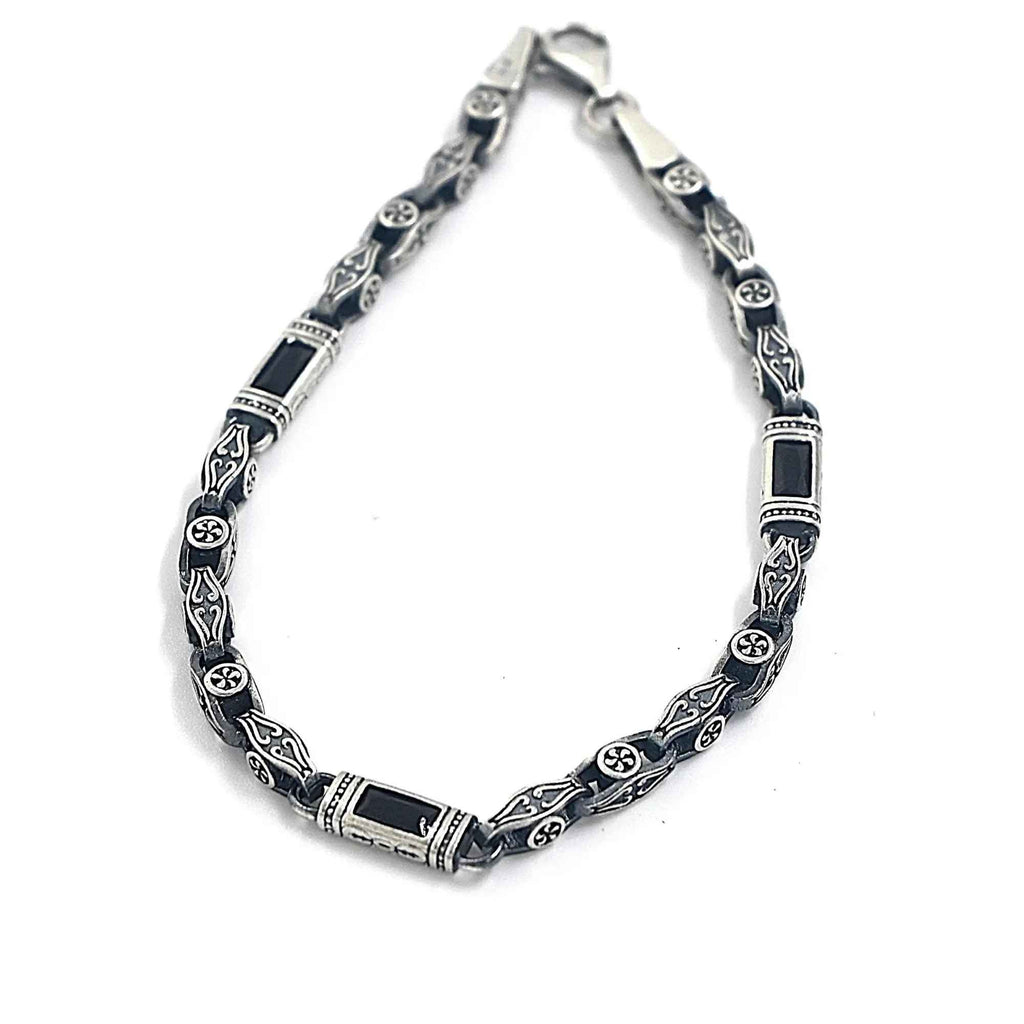 Sterling Silver Men’s Bracelet with Baguette Zircon – Celtic Chain Gift for Him