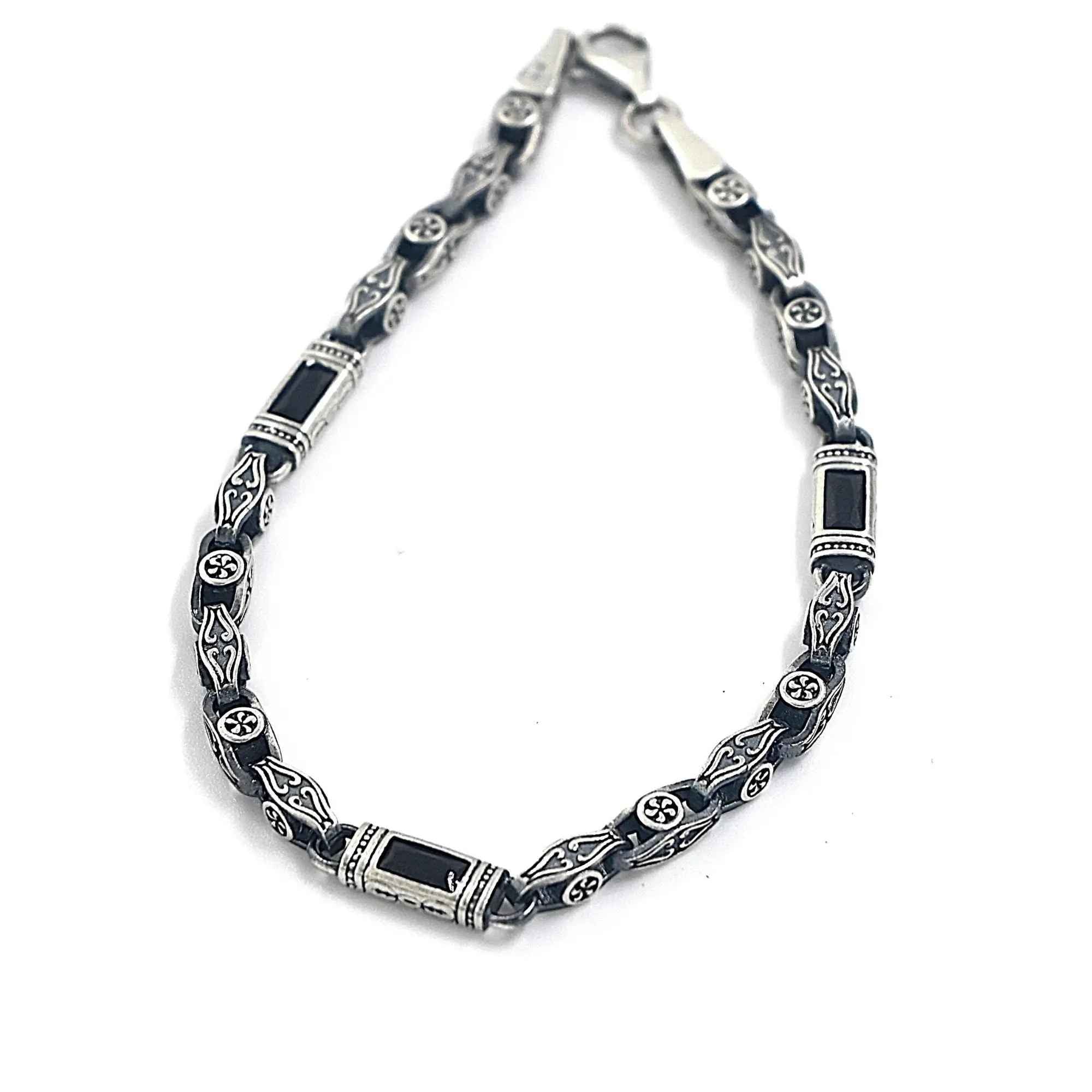 Sterling Silver Men’s Bracelet with Baguette Zircon – Celtic Chain Gift for Him