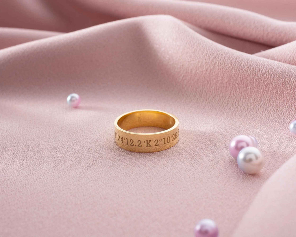 Silver Coordinates Engraved GPS Ring, Personalized Anniversary Gift