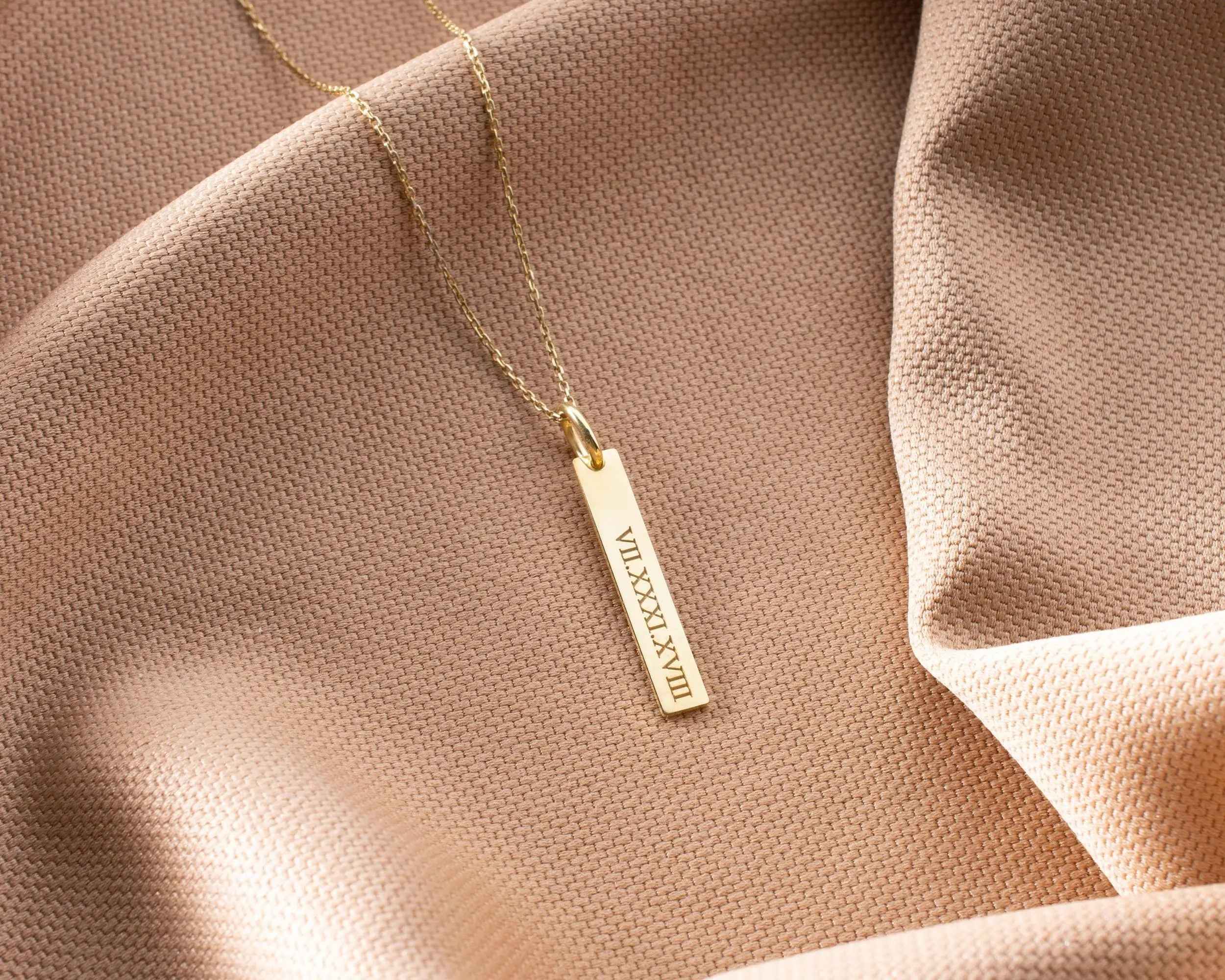 Sterling Silver Roman Numeral Necklace: Custom Date Pendant