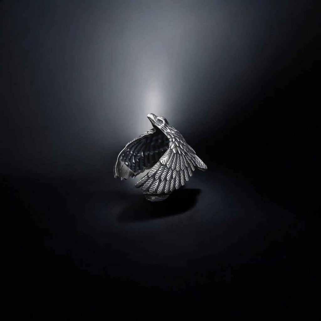 Sterling Silver American Eagle Ring: Oxidized 925 Silver Band