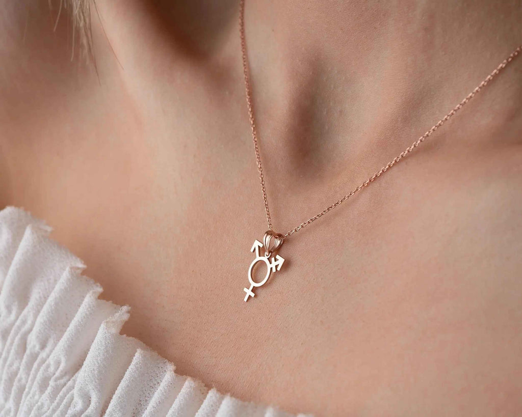 Sterling Silver Transgender Symbol Necklace: Pride LGBT Jewelry