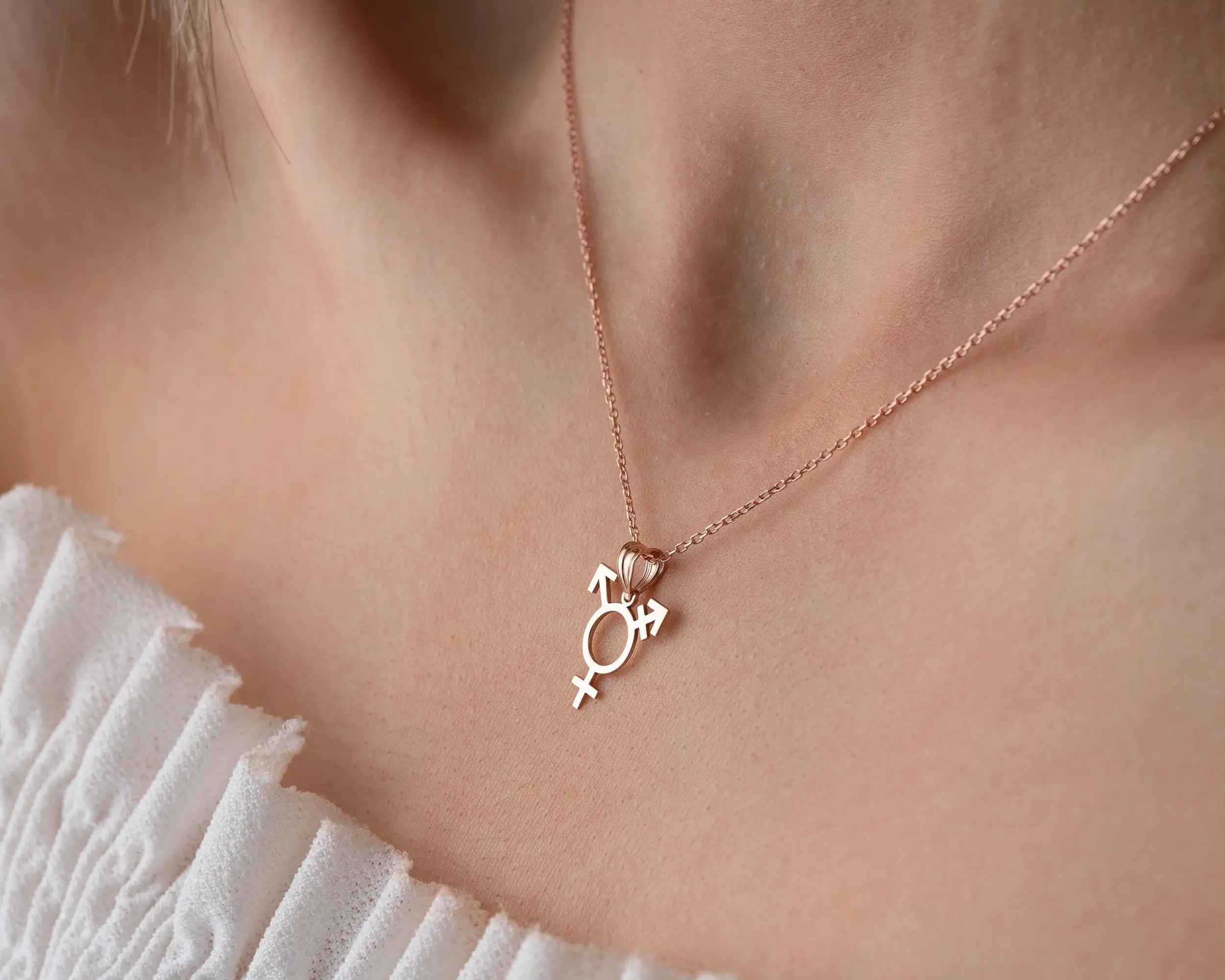 Sterling Silver Transgender Symbol Necklace: Pride LGBT Jewelry