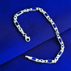 925 Sterling Silver Men's Bracelet: Onyx - Garnet - Navy Blue Zircon Vintage Link Design