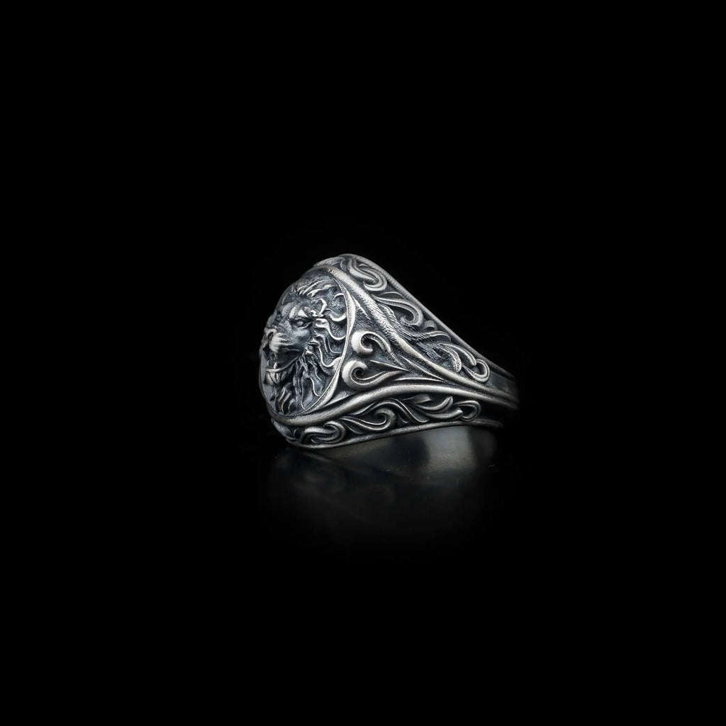 Oxidized Sterling Silver Lion Head Ring: Animal Jewelry   Charmora Jewelry
