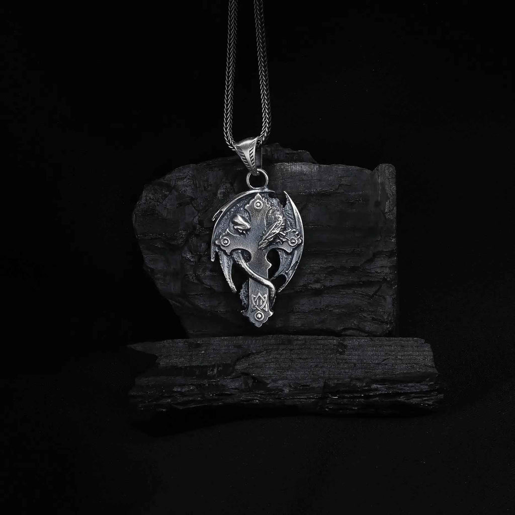 925 Silver Dragon Cross Necklace | Handmade Gothic Faith Men Jewelry