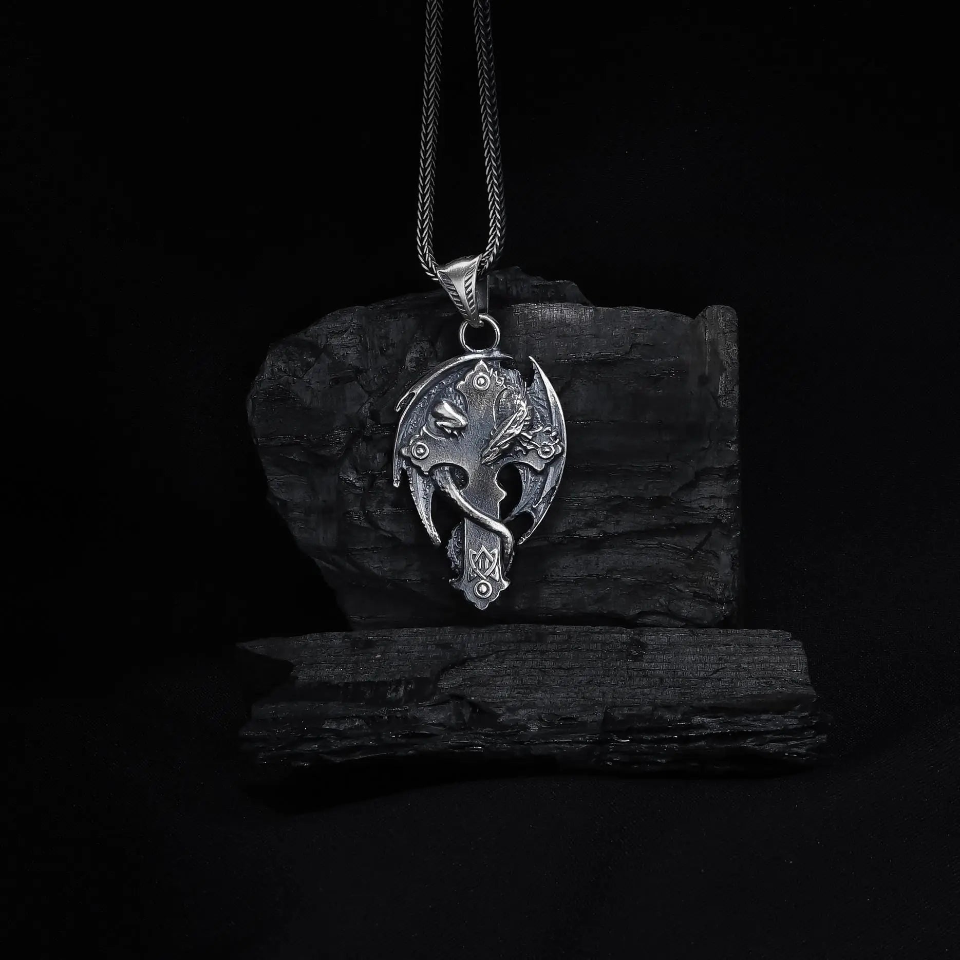 Collier Croix Dragon Argent 925 | Bijoux Homme Gothiques Faits à la Main