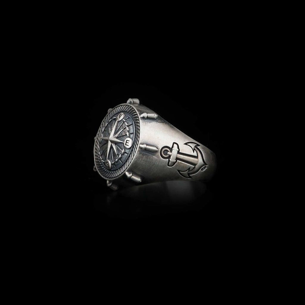 Sterling Silver Compass Ring: Nautical Fidget Jewelry, Unisex Band   Charmora Jewelry