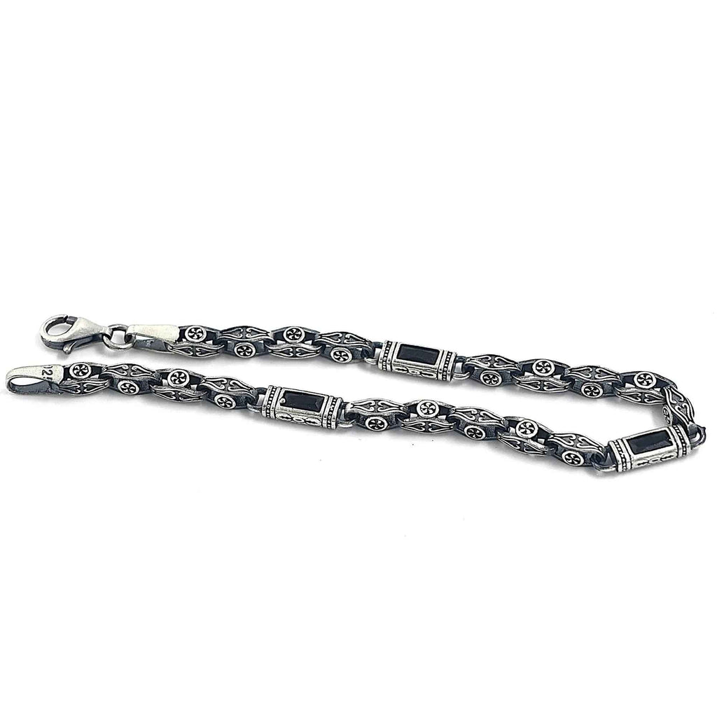 Sterling Silver Men’s Bracelet with Baguette Zircon – Celtic Chain Gift for Him