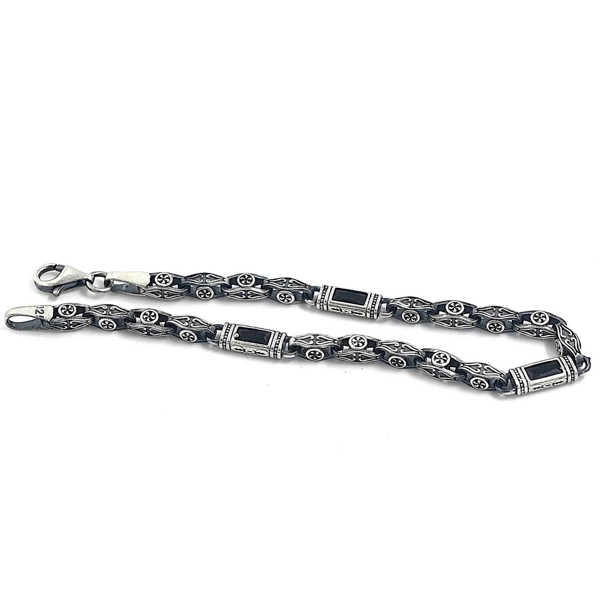 Sterling Silver Men’s Bracelet with Baguette Zircon – Celtic Chain Gift for Him