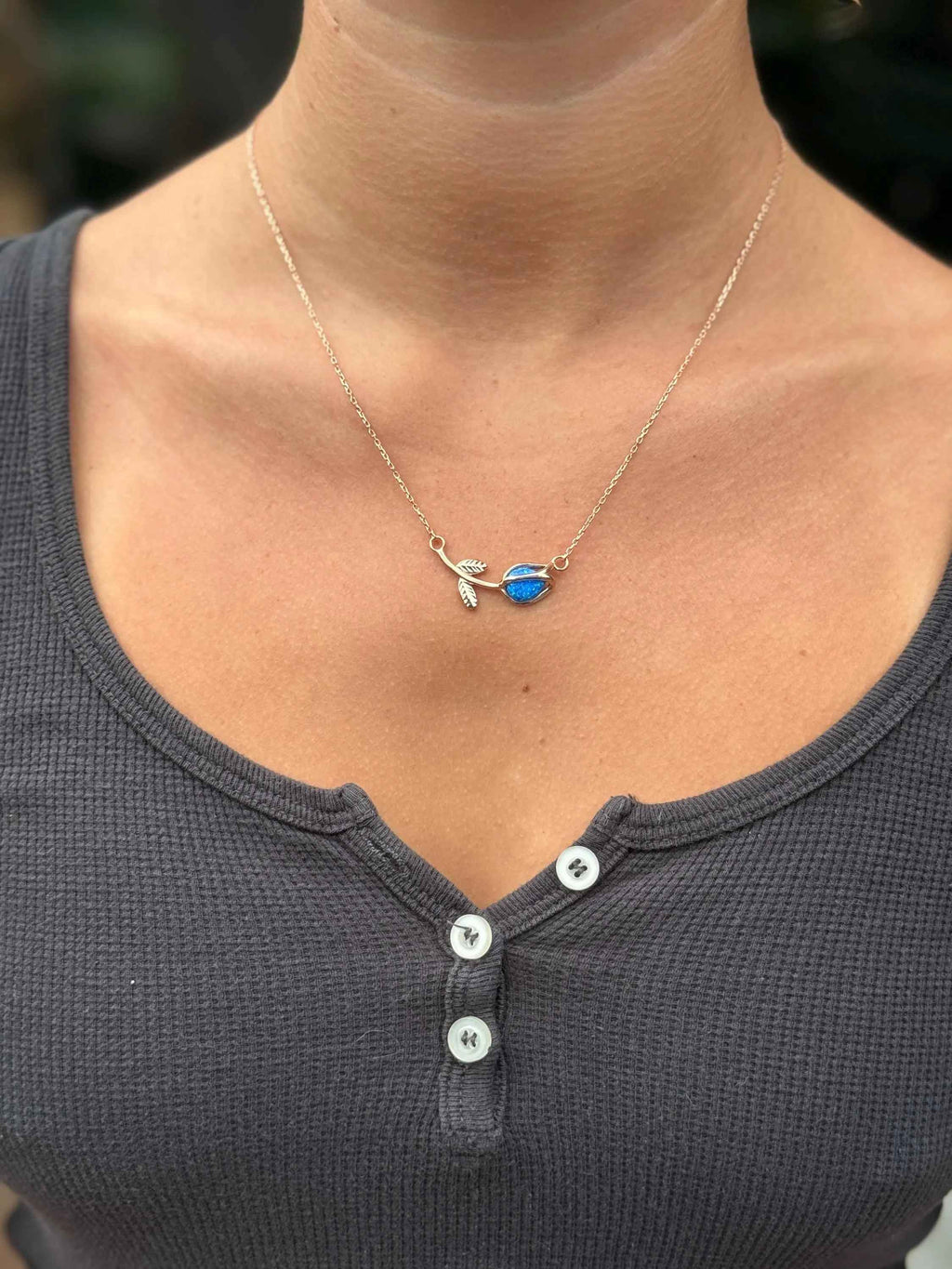 Blue Opal Tulip Necklace: 925 Sterling Silver Pendant