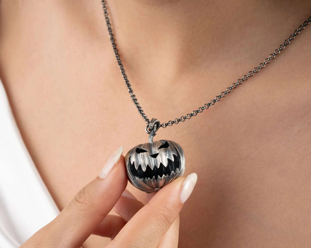 Oxidized Sterling Silver Pumpkin Necklace: Halloween Jewelry Gift   Charmora Jewelry