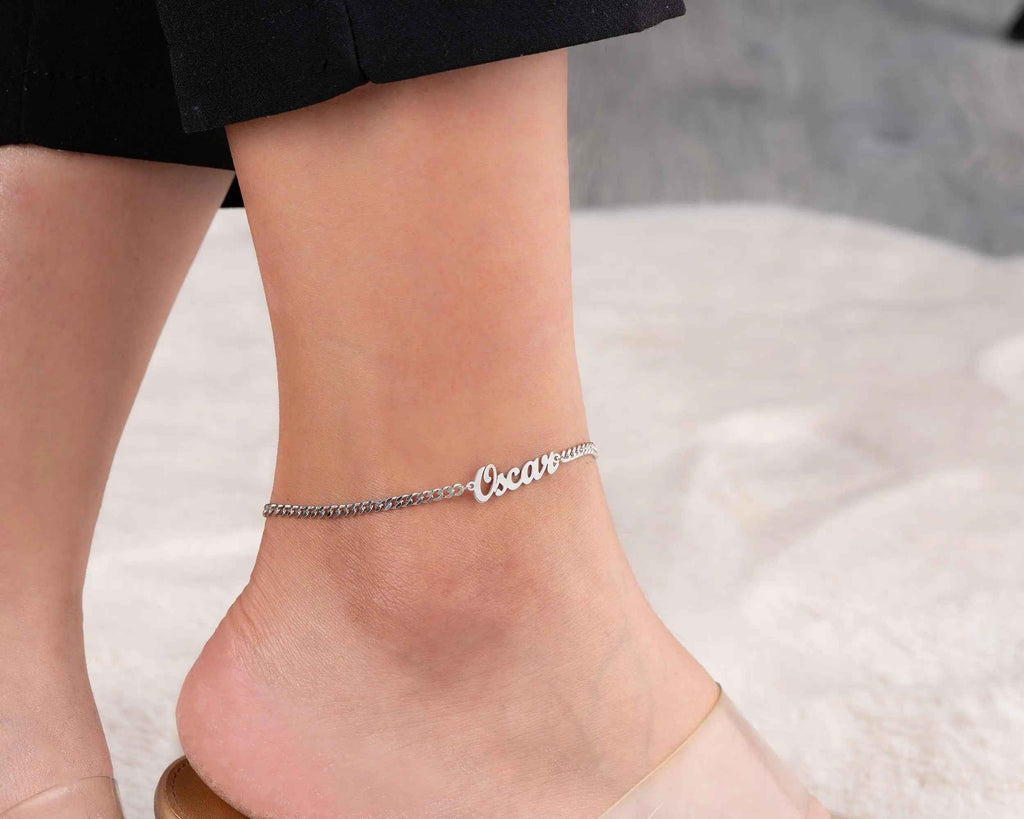 Personalized Sterling Silver Name Anklet: Custom Ankle Bracelet