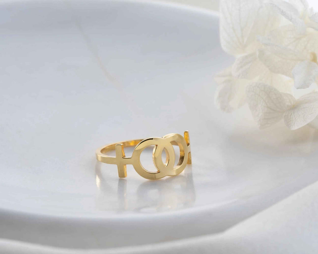 Solid Gold Lesbian Venus Symbol Ring: LGBTQ Pride Jewelry
