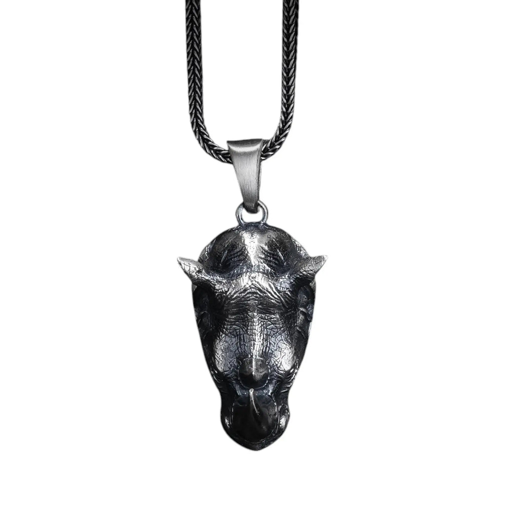 Oxidized Sterling Silver Rhino Pendant, Animal Necklace for Men   Charmora Jewelry