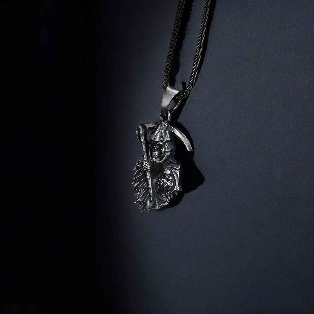 Handmade Sterling Silver Grim Reaper Pendant: Gothic Halloween Necklace