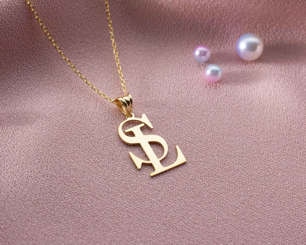 Sterling Silver Two Initial Necklace: Personalized Letter Pendant