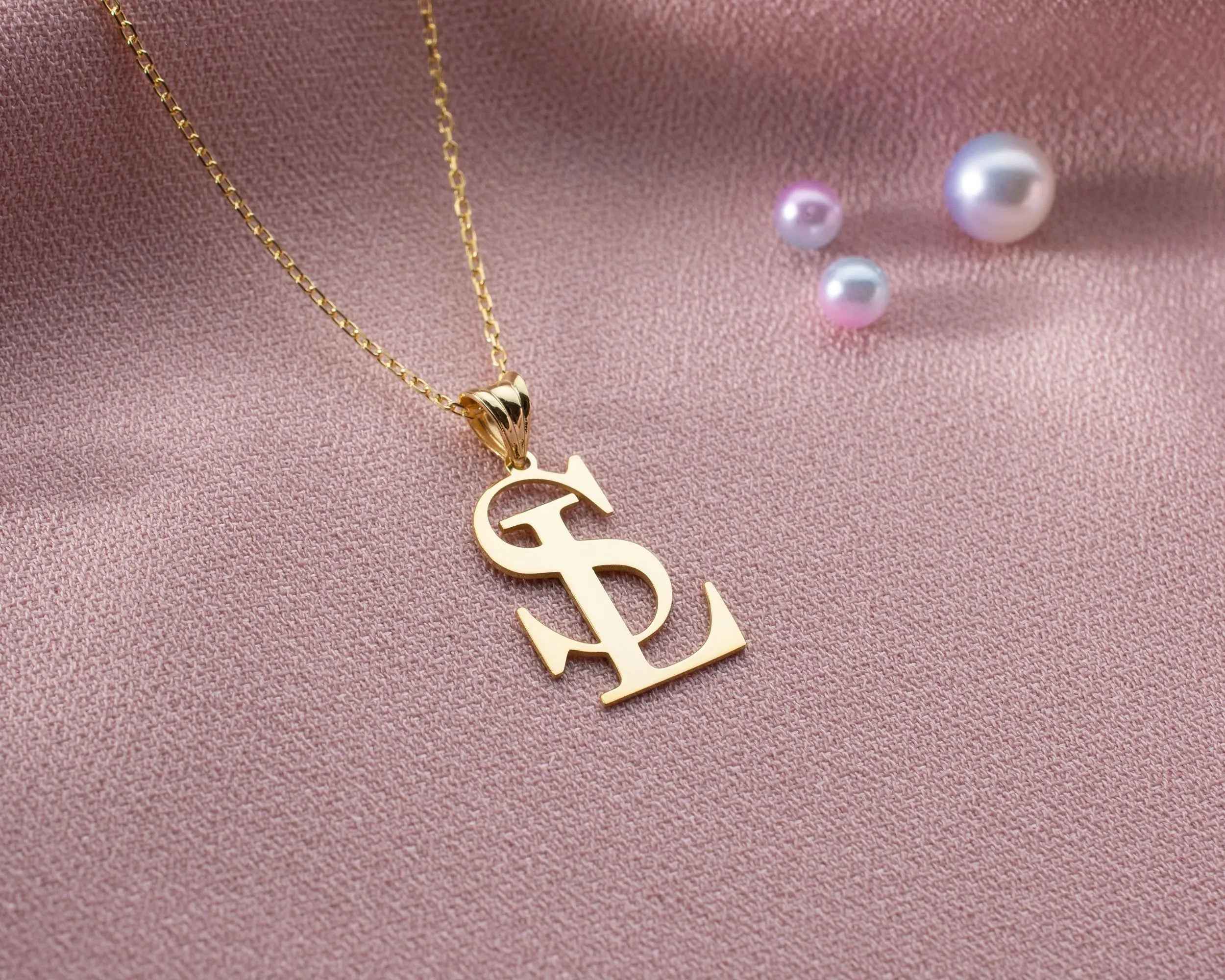 Sterling Silver Two Initial Necklace: Personalized Letter Pendant