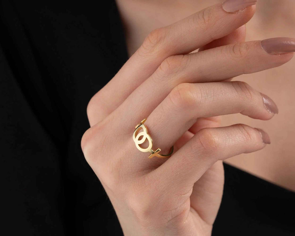 Solid Gold Lesbian Venus Symbol Ring: LGBTQ Pride Jewelry