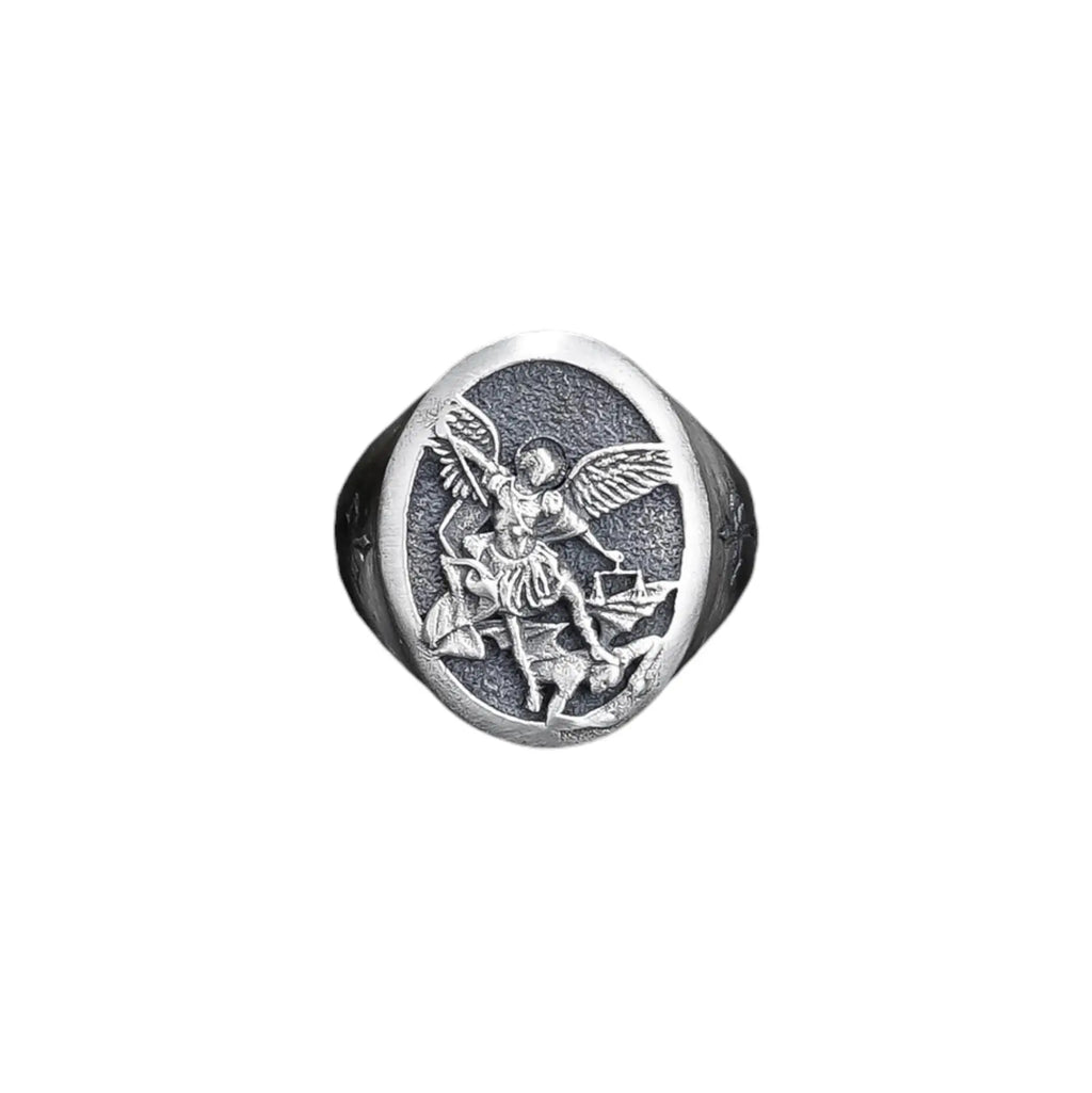 Sterling Silver Saint Michael Archangel Ring: Christian Protection Jewelry   Charmora Jewelry