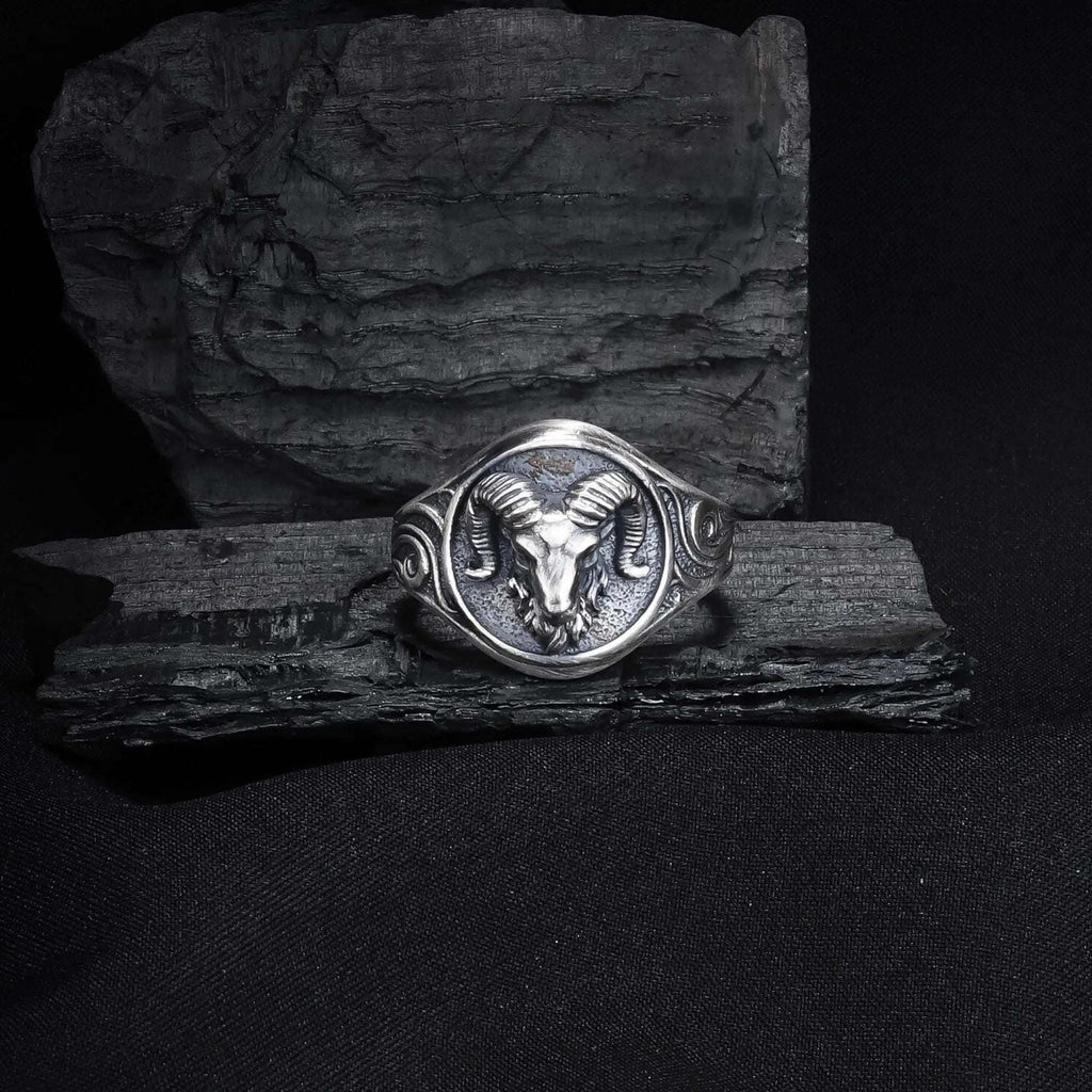 Sterling Silver Ram Ring: Aries Zodiac Jewelry for Men   Charmora Jewelry