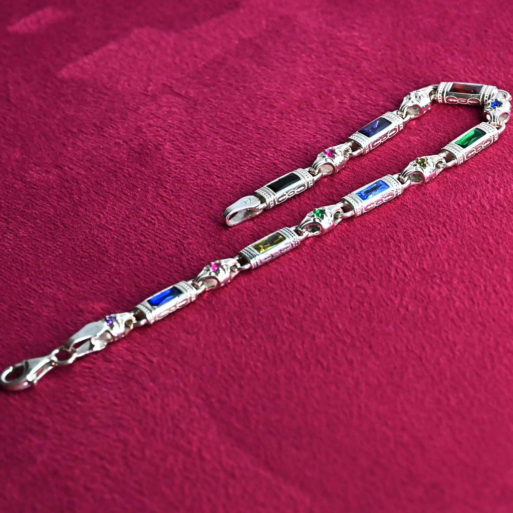 Multicolor Baguette Stone Sterling Silver Bracelet – Men’s Statement Jewelry, Gift for Him
