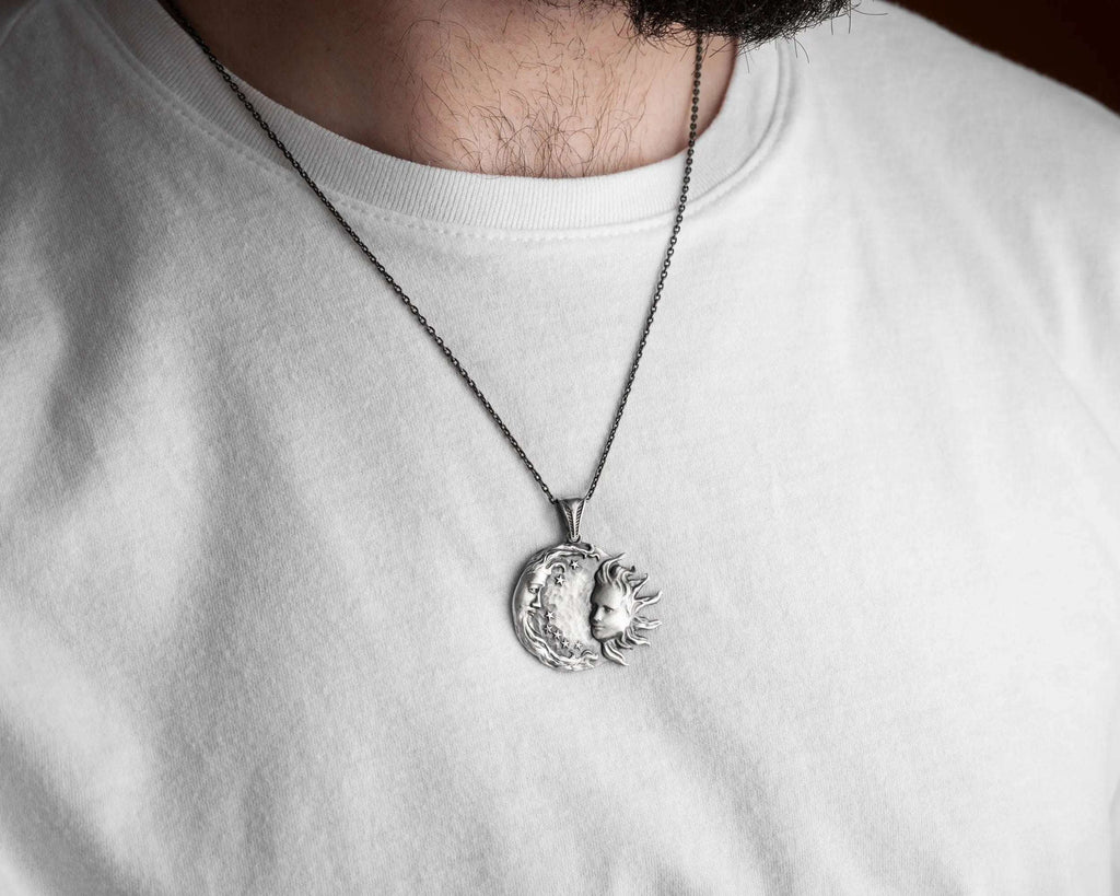 Sterling Silver Sun and Moon Necklace: Celestial Pendant Jewelry   Charmora Jewelry
