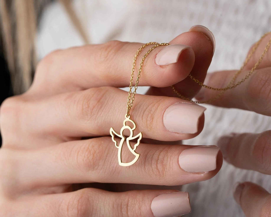 Sterling Silver Angel Necklace: Gold Angel Wings Pendant