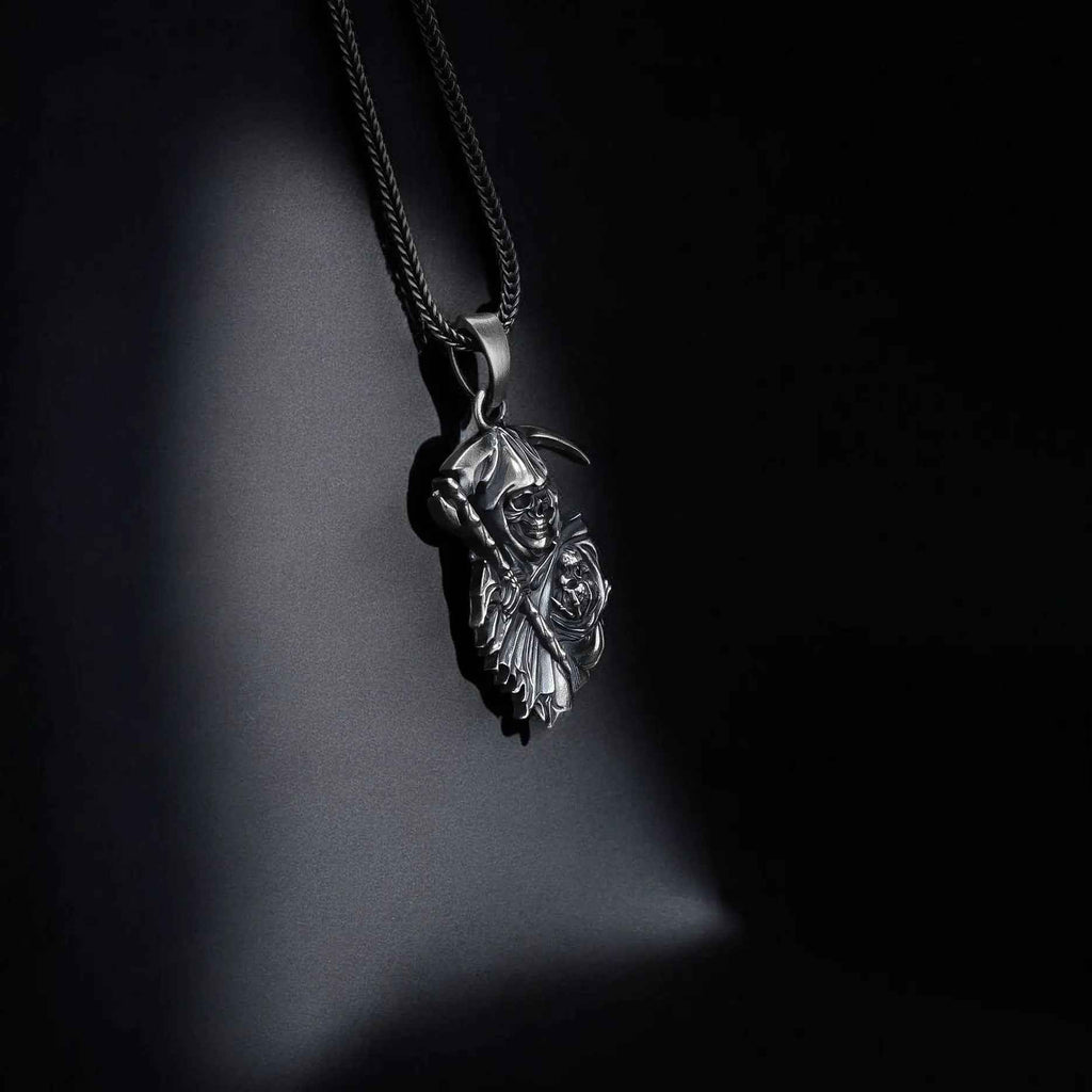Handmade Sterling Silver Grim Reaper Pendant: Gothic Halloween Necklace