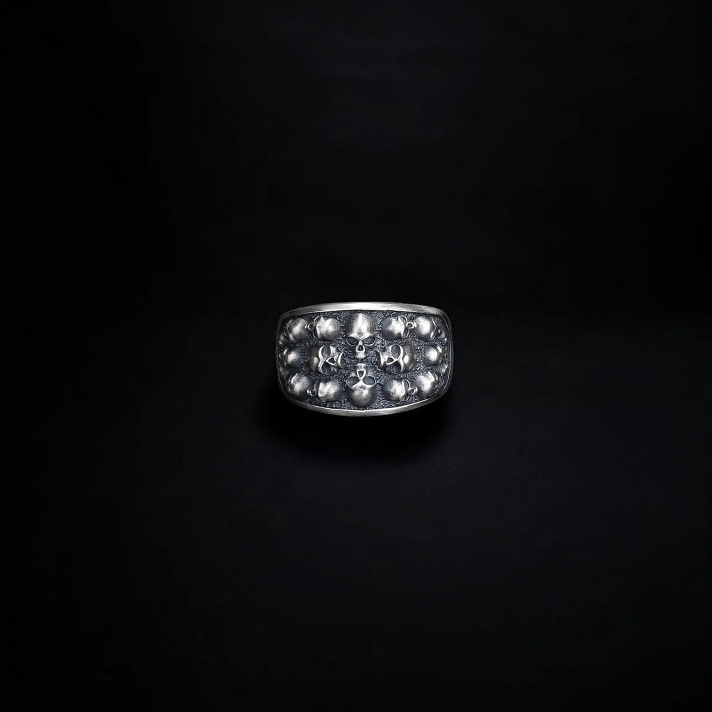 Sterling Silver Skull Ring: Memento Mori Biker Ring, Gothic Jewelry   Charmora Jewelry