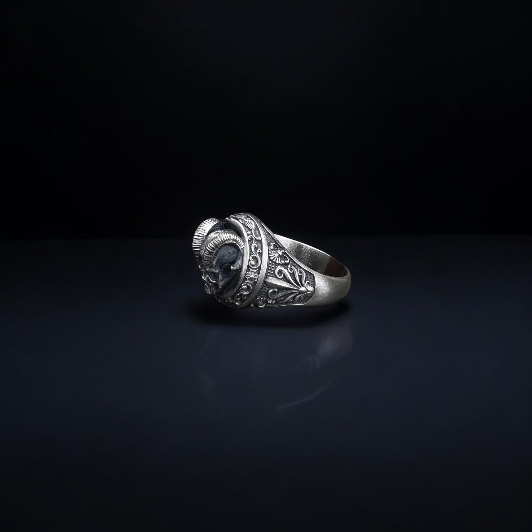 Oxidized Sterling Silver Demon Skull Ring, Gothic Biker Jewelry