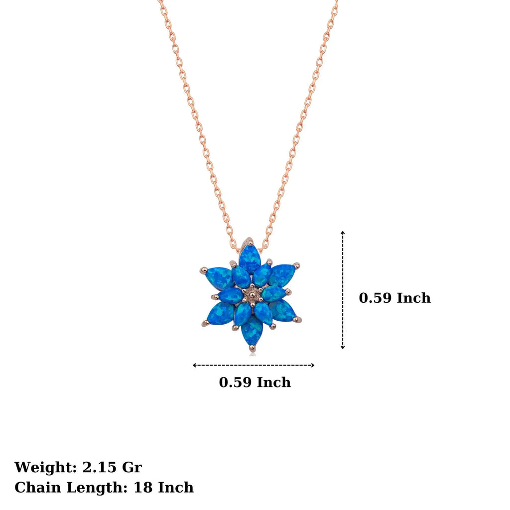 Opal Lotus Flower Necklace: Rose Gold Sterling Silver, Blue Opal Charmora Jewelry