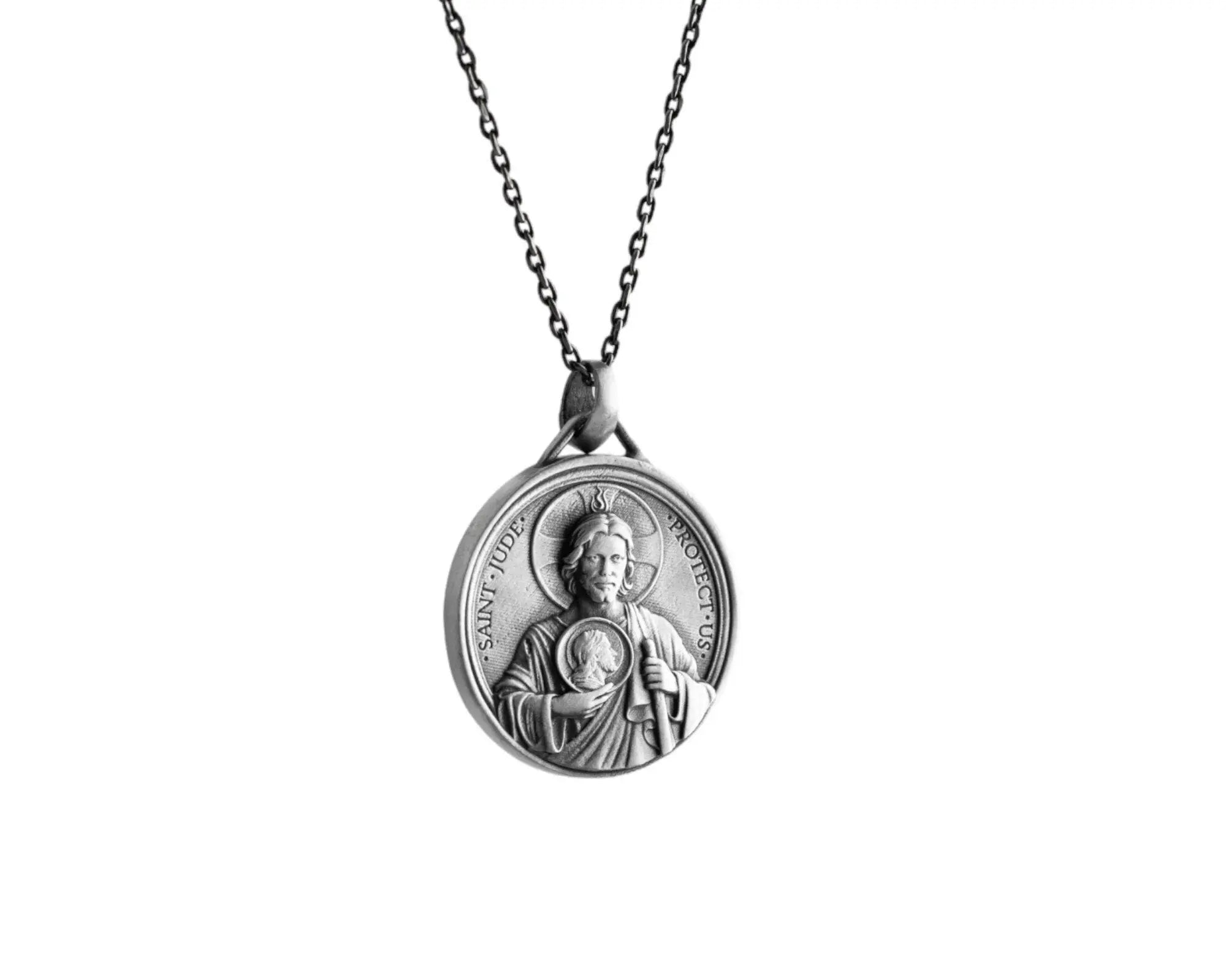 Collier médaillon Saint-Jude en argent sterling : Bijoux religieux faits main