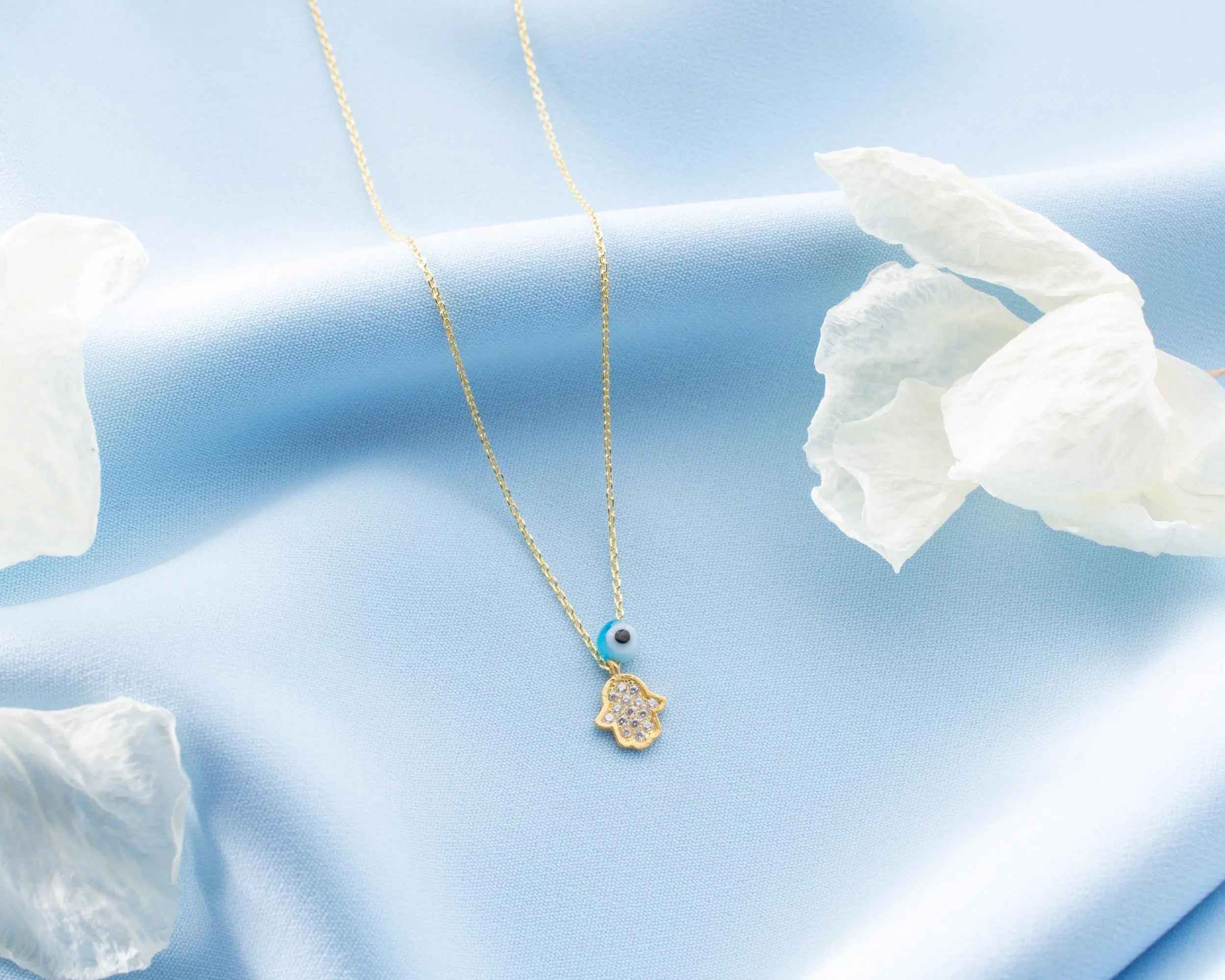 Gold Hamsa Necklace: Sterling Silver Fatima Hand Pendant