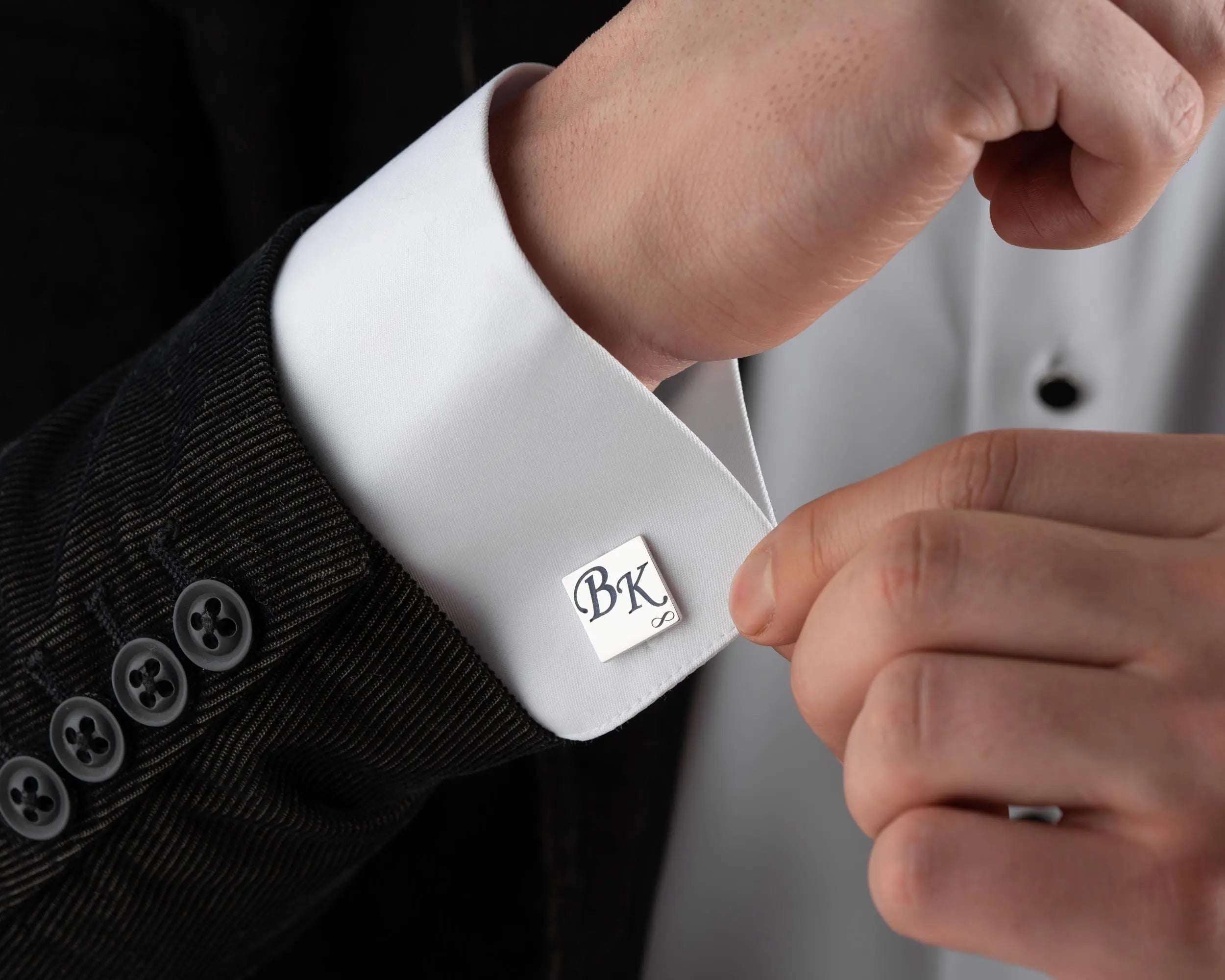 Engraved Sterling Silver Infinity Cufflinks: Personalized Wedding Groomsmen Gift   Charmora Jewelry