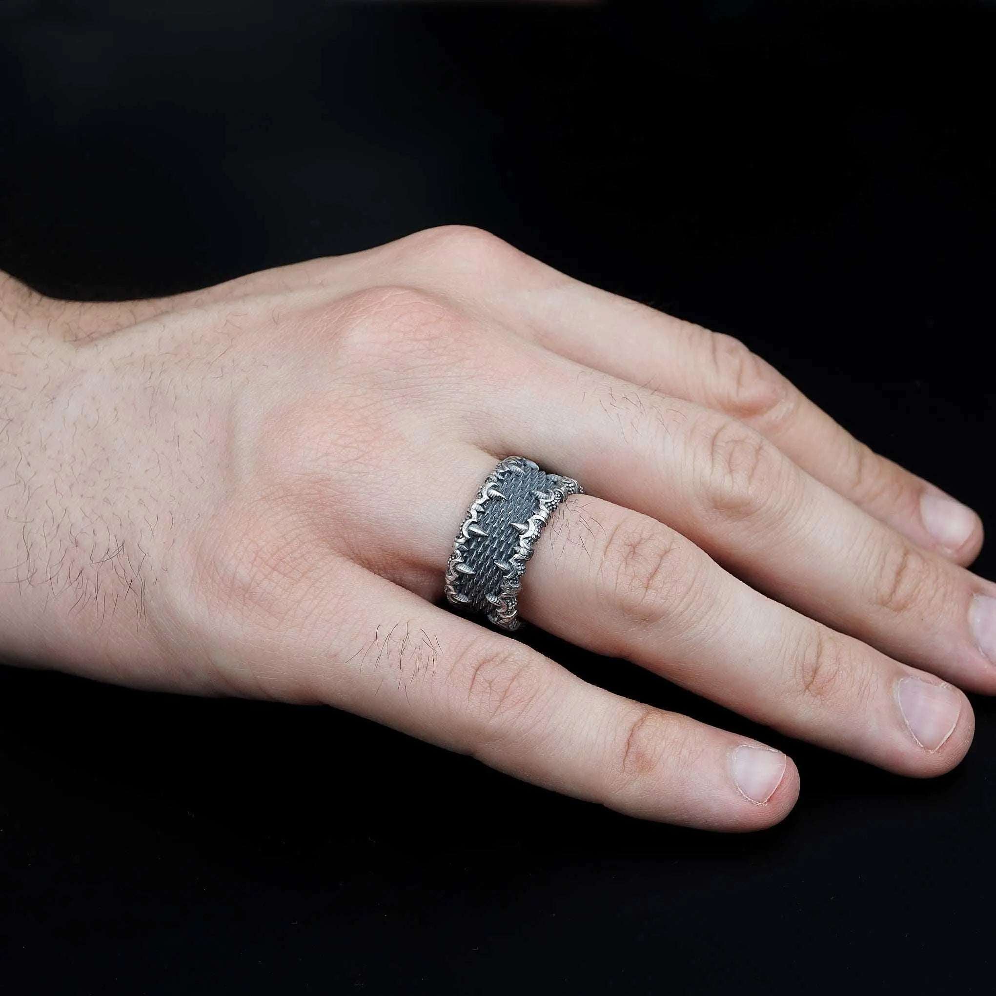 Oxidized 925 Sterling Silver Men's Ring: Handmade Silver Jewelry   Charmora Jewelry