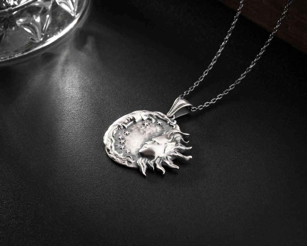 Sterling Silver Sun and Moon Necklace: Celestial Pendant Jewelry   Charmora Jewelry