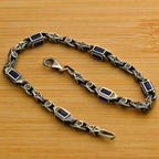 Sterling Silver Men's Bracelet: Blue Zircon Vintage Link Design