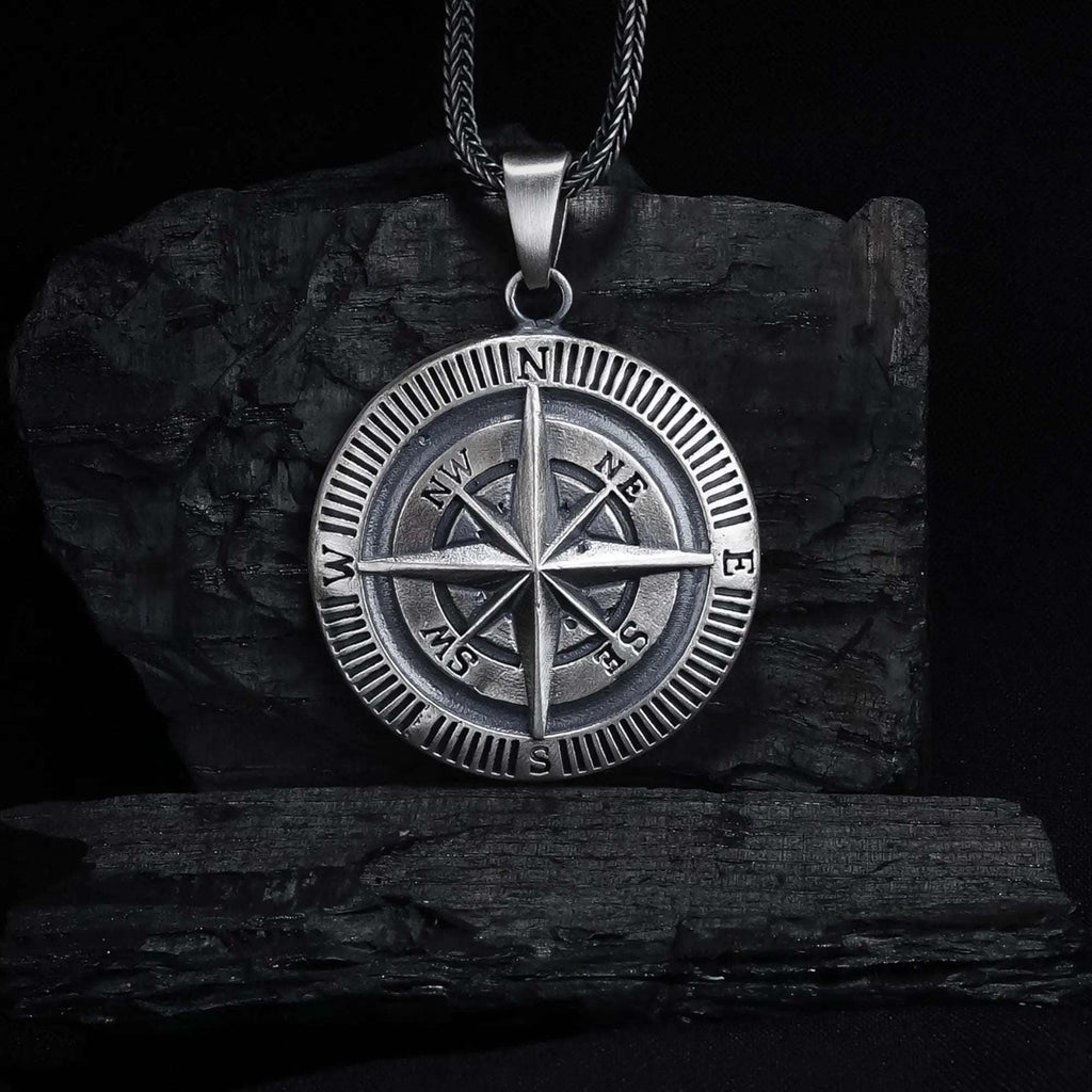 Sterling Silver Compass Necklace, Travel Jewelry Gift for Him   Charmora Jewelry