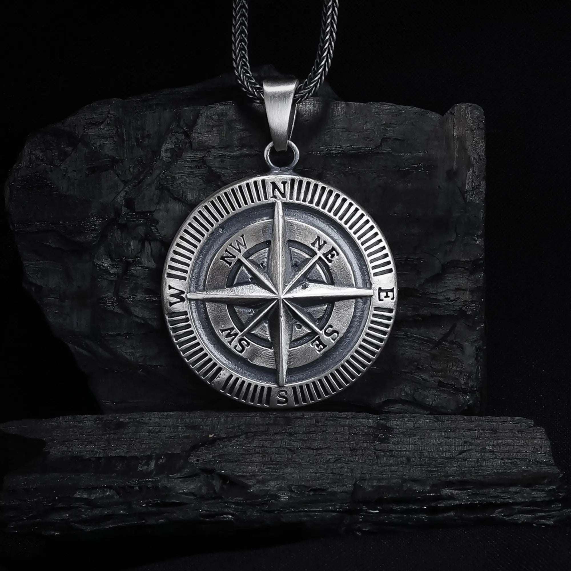 Sterling Silver Compass Necklace, Travel Jewelry Gift for Him   Charmora Jewelry