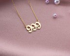 Gold 999 Angel Number Necklace: Sterling Silver Numerology Jewelry