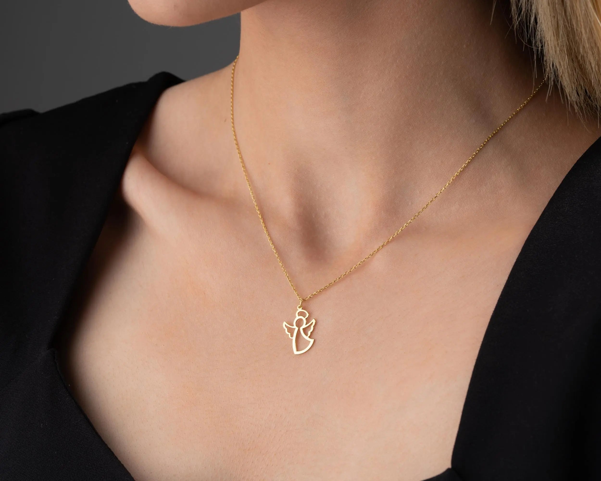 Collier aile d'ange en or massif : Pendentif en or 10K-18K