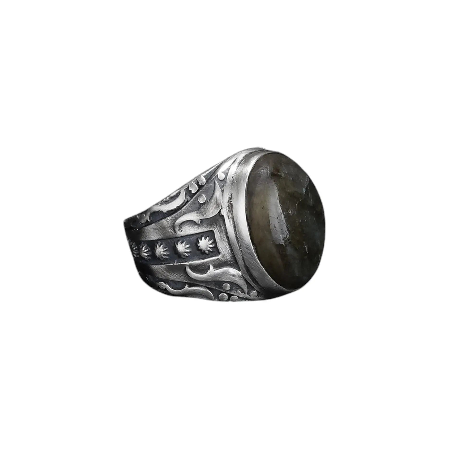 Large Labradorite Sterling Silver Ring - Handmade Mens Gemstone Ring   Charmora Jewelry
