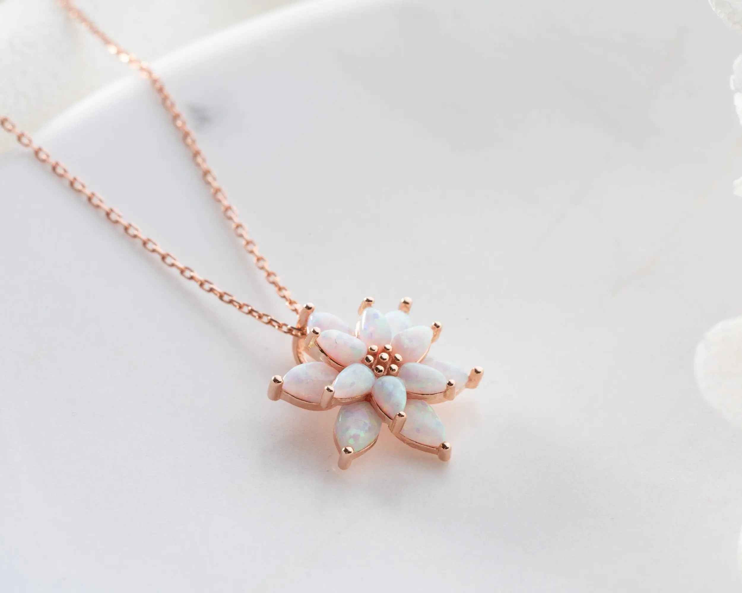 Sterling Silver Opal Lotus Flower Necklace: Dainty Floral Pendant Charmora Jewelry