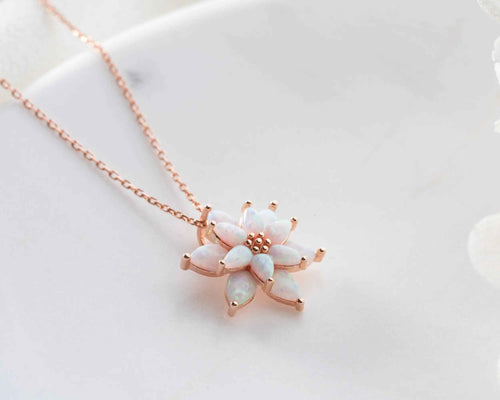 Sterling Silver Opal Lotus Flower Necklace: Dainty Floral Pendant Charmora Jewelry