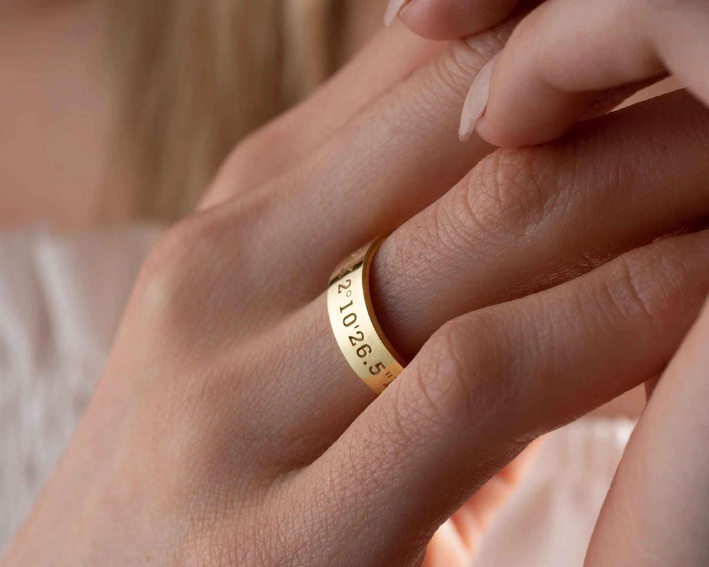 Silver Coordinates Engraved GPS Ring, Personalized Anniversary Gift