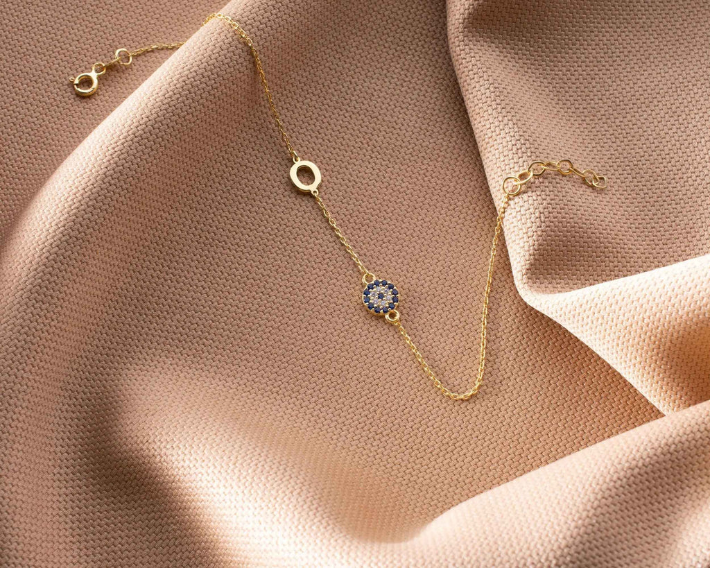 Blue Evil Eye Bracelet: Sterling Silver Gold Protection Jewelry
