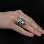 Sterling Silver Japanese Oni Mask Ring: Samurai Jewelry Gift
